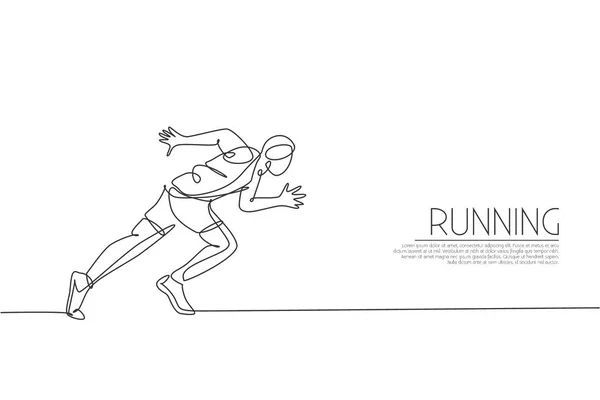 Single Continuous Line Drawing Young Agile Man Runner Focus Sprint — Stock Vector