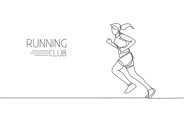 Jedna Souvislá Kresba Mladé Atletky Běžec Bočního Pohledu Individuální Sport — Stockový vektor