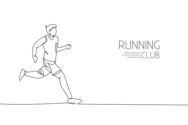 Eine Ununterbrochene Linienzeichnung Des Jungen Mannes Sportler Läufer Laufen Entspannen — Stockvektor
