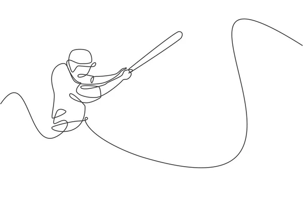 Genç Çevik Beysbol Oyuncusunun Sürekli Çizdiği Tek Çizgi Topa Çok — Stok Vektör