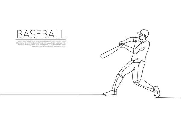 Single Continuous Line Drawing Young Agile Man Baseball Player Practice — Stock Vector