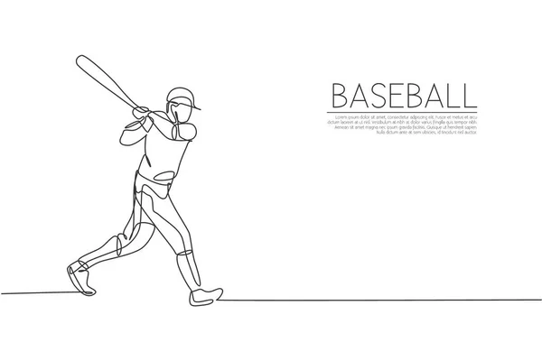 Single Continuous Line Drawing Young Agile Man Baseball Player Practice — Stock Vector