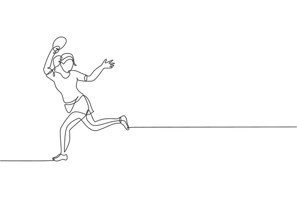 Dessin Ligne Continue Jeune Joueuse Tennis Table Sportive Active Pour — Image vectorielle