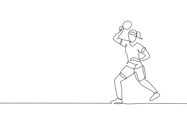 Один Безперервний Малюнок Молодої Жінки Настільного Тенісиста Повертає Назад Суперника — стоковий вектор