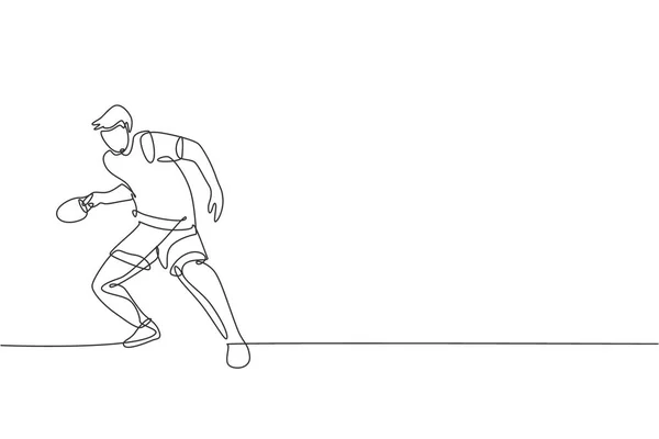 Desenho Linha Contínua Única Jovem Jogador Tênis Mesa Homem Ágil — Vetor de Stock