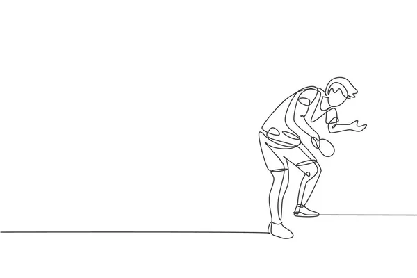 Una Sola Línea Dibujo Hombre Joven Enérgico Jugador Tenis Mesa — Archivo Imágenes Vectoriales
