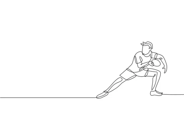 Una Línea Continua Dibujo Joven Jugador Tenis Mesa Deportivo Listo — Archivo Imágenes Vectoriales