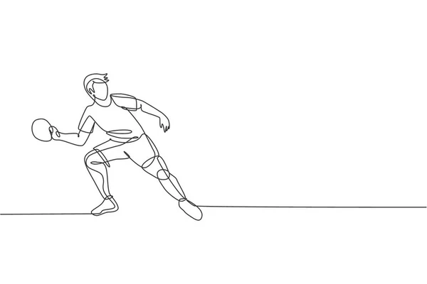 Einzelne Durchgehende Linienzeichnung Des Jungen Agilen Tischtennisspielers Fokussiert Praxis Sportliches — Stockvektor