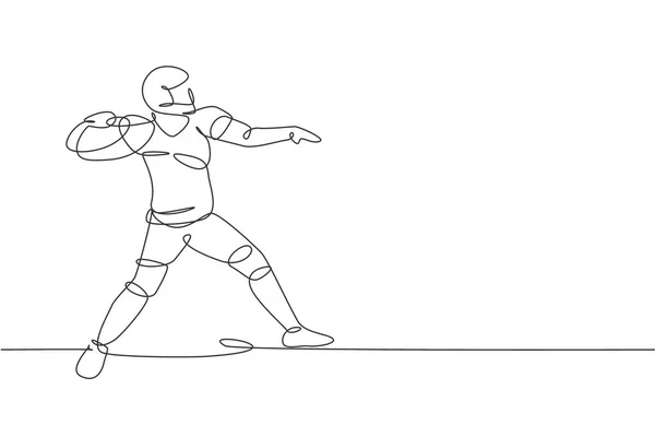 Jednoduchá Kontinuální Kresba Mladého Agilní Amerického Fotbalisty Přihrávka Hodit Míč — Stockový vektor