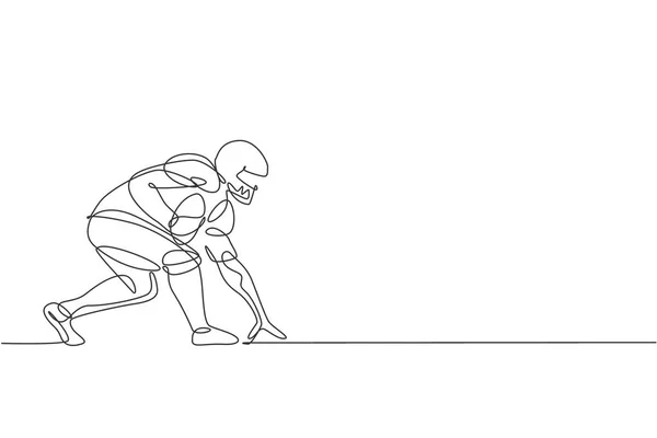 Один Непрерывный Рисунок Линии Молодой Американской Позиции Футболиста Быстро Бегать — стоковый вектор