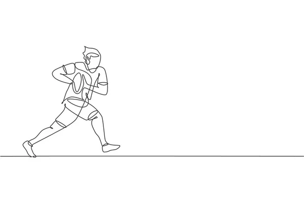 Один Непрерывный Рисунок Линии Молодого Человека Тренировки Тренировки Регбиста Конкурентная — стоковый вектор