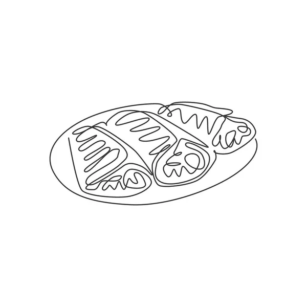 Disegno Singola Linea Crepes Croccanti Fresche Illustrazione Vettoriale Del Logo — Vettoriale Stock
