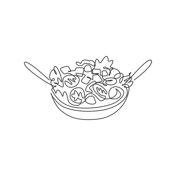 Dessin Simple Ligne Logo Salade Bio Frais Vectoriel Illustration Graphique — Image vectorielle