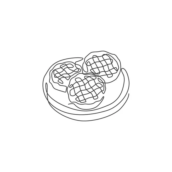新鮮なおいしい伝統的なアップルパイのロゴベクトルグラフィックイラストの1本の線画 ペストリーケーキフードカフェメニューとレストランバッジアートコンセプト 現代の連続線画のデザイン — ストックベクタ