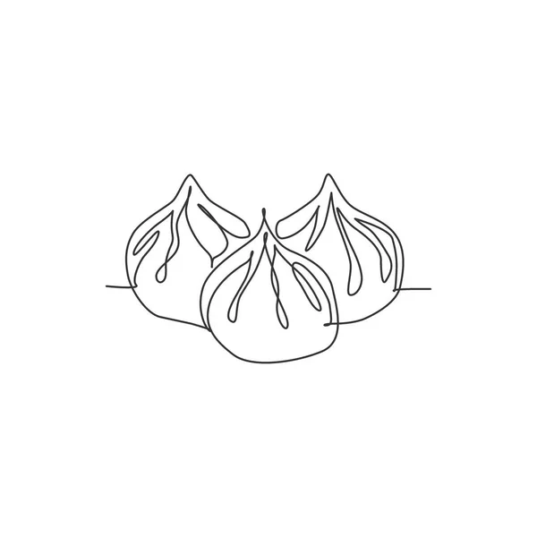 Dessin Unique Ligne Continue Stylisé Étiquette Logo Boulette Chinoise Concept — Image vectorielle