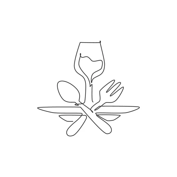 Una Linea Continua Disegno Bevanda Fresca Vetro Emblema Logo Ristorante — Vettoriale Stock