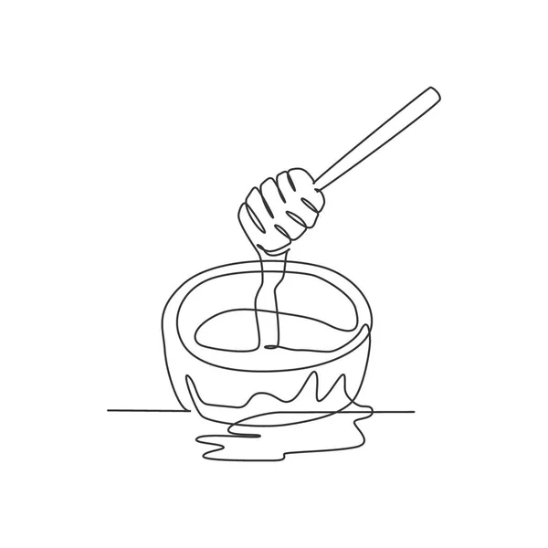 Eine Durchgehende Linienzeichnung Von Frischem Köstlichem Süßen Honig Auf Einer — Stockvektor