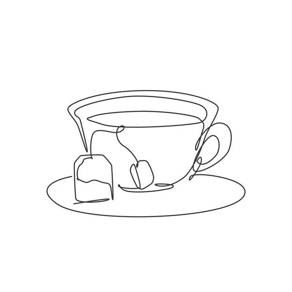 One Continuous Line Drawing Hot Fresh Glass Cup Tea Tea — Stock Vector