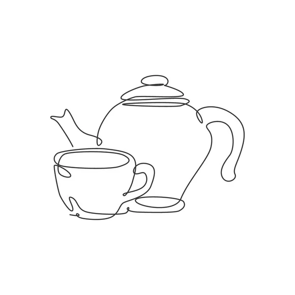 Dessin Simple Ligne Continue Théière Céramique Argile Stylisée Tasse Thé — Image vectorielle