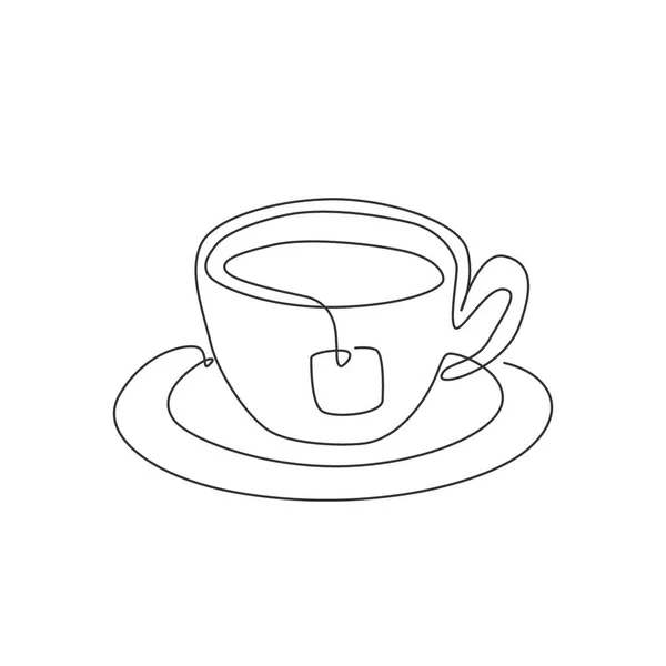 Ενιαία Συνεχή Γραμμή Σχέδιο Του Στυλιζαρισμένο Φλιτζάνι Τσάι Τσάι Και — Διανυσματικό Αρχείο