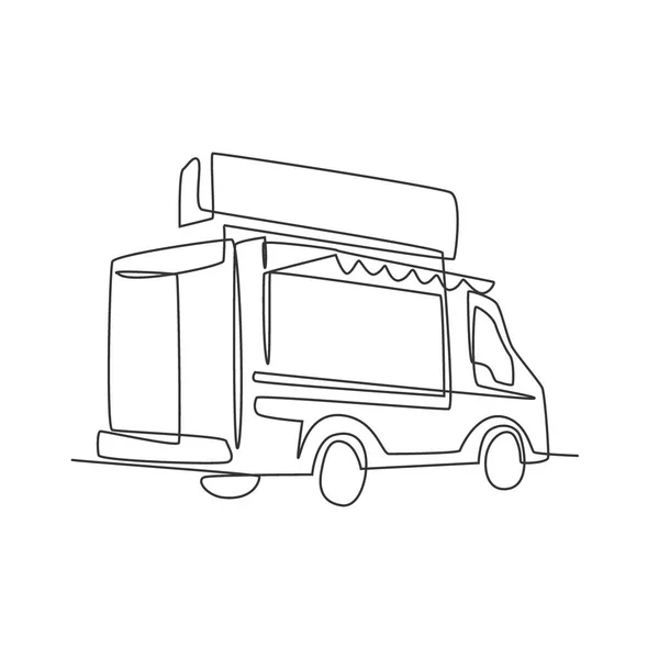 Eine Einzeilige Zeichnung Eines Foodtrucks Für Die Vektor Illustration Des — Stockvektor