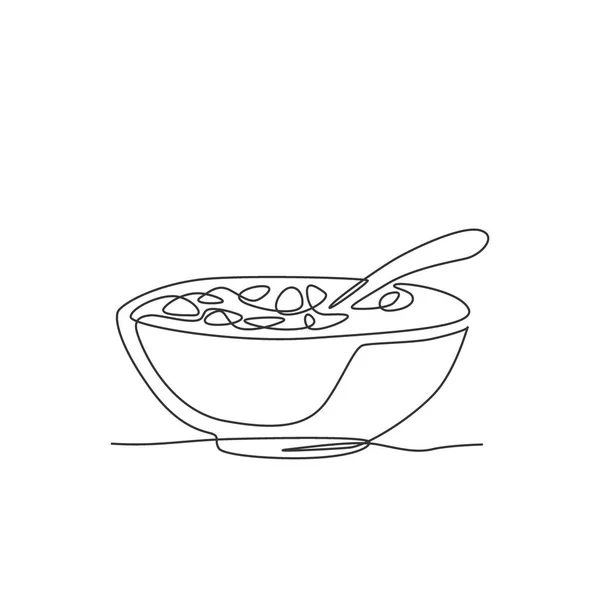 Dibujo Una Sola Línea Continua Plato Estilizado Desayuno Cereales Con — Archivo Imágenes Vectoriales