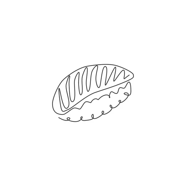 Singolo Disegno Linea Continua Etichetta Con Logo Sushi Bar Stilizzato — Vettoriale Stock
