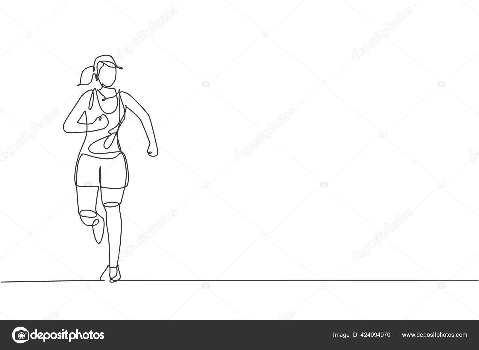 Um Desenho De Linha Contínua De Exercício Jovem Mulher Esportiva
