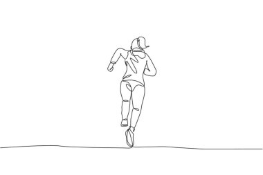 Dayanıklılık vektör illüstrasyonunu geliştirmek için kapüşonlu spor giyen genç ve mutlu bir kadın çizimi. Sağlıklı yaşam tarzı ve rekabetçi spor anlayışı. Modern sürekli çizgi çizimi tasarımı