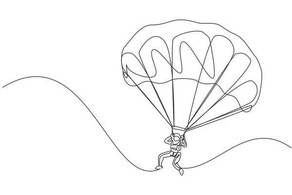 Dessin Une Seule Ligne Continue Jeune Touriste Volant Avec Parachute — Image vectorielle