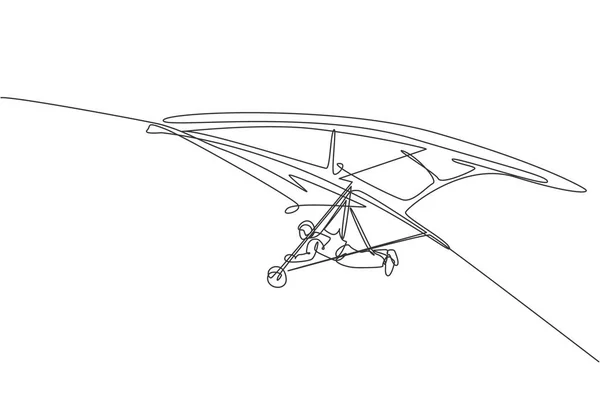 Disegno Linea Continua Giovane Uomo Coraggioso Che Vola Nel Cielo — Vettoriale Stock