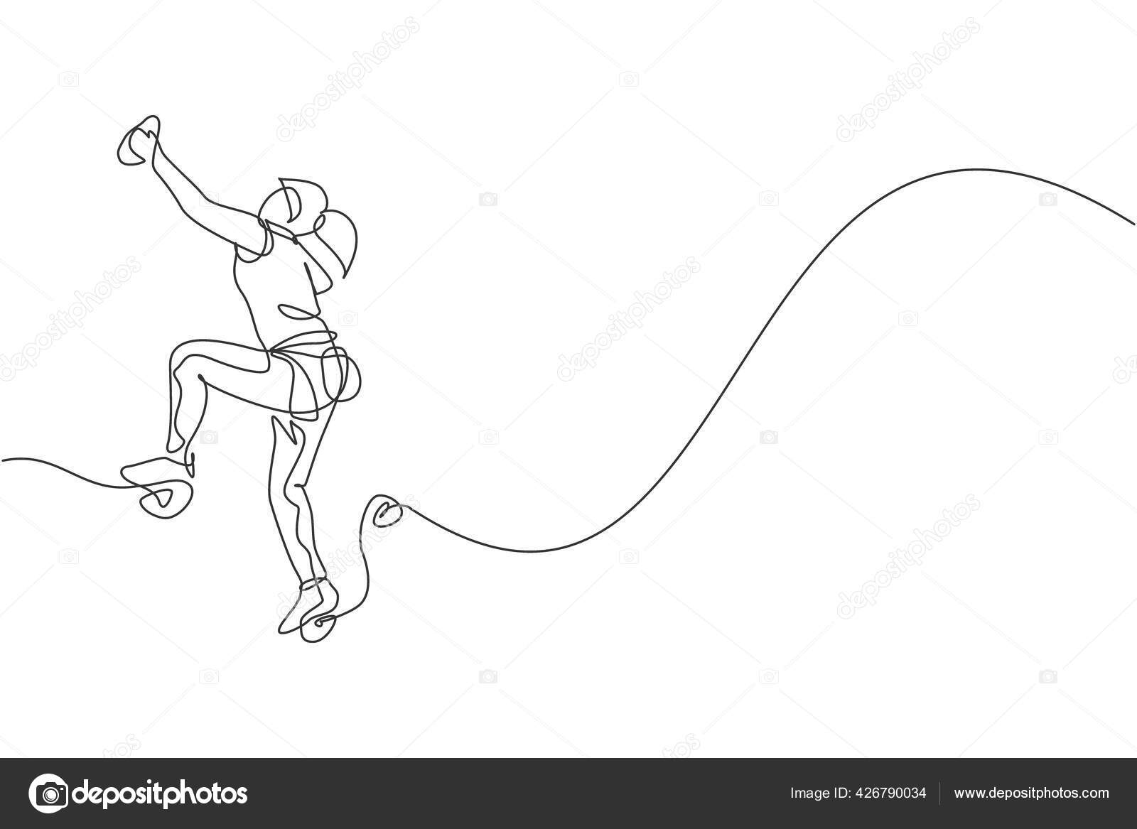 Single Continuous Line Drawing Young Muscular Climber Woman