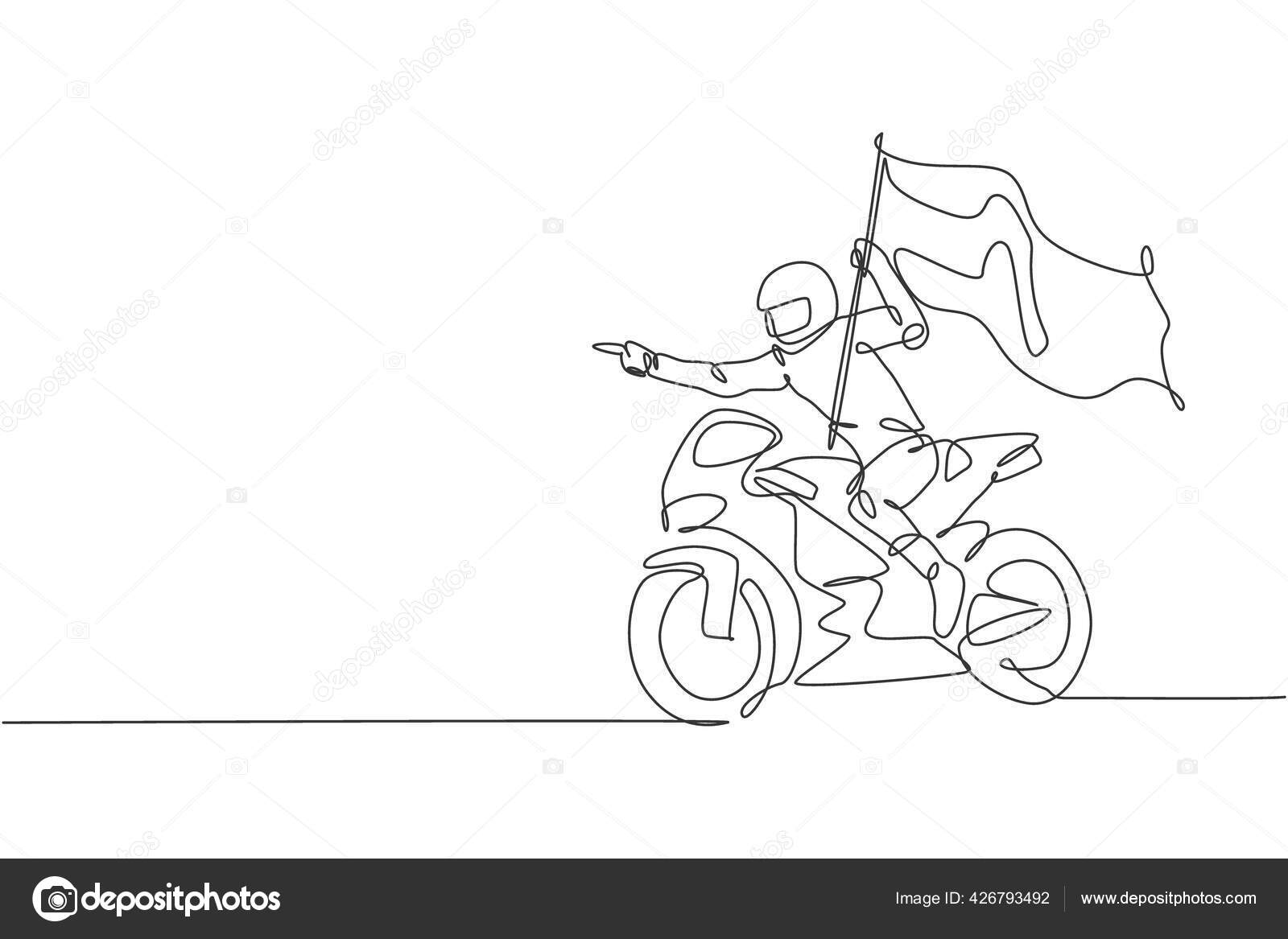 Desenho de piloto de corrida em motocicleta em alta velocidade