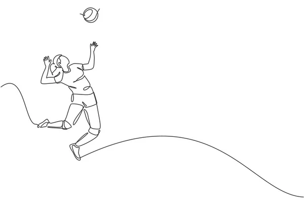 Dessin Unique Jeune Joueur Volley Ball Professionnel Masculin Faisant Saut — Image vectorielle