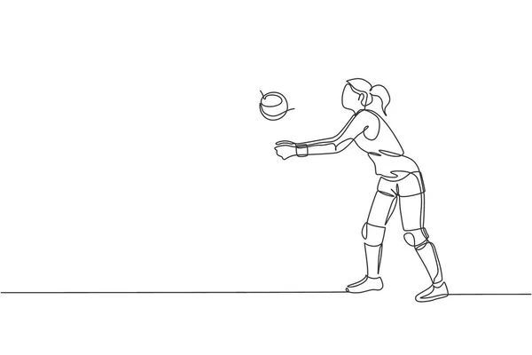 Ligne Continue Unique Dessinant Jeune Athlète Féminine Volley Ball Joueur — Image vectorielle