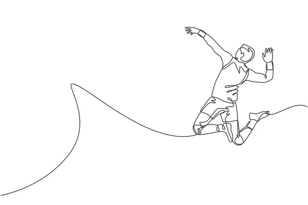 Однорядковий Малюнок Молодого Чоловіка Професійного Волейболіста Який Займається Стрибками Кортній — стоковий вектор