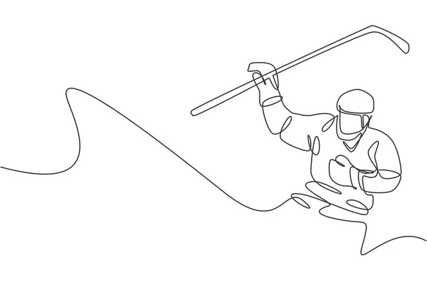 Один Сплошной Розыгрыш Линии Молодого Профессионального Хоккеиста Ударил Шайбу Напал — стоковый вектор