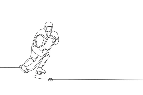 Disegno Continuo Giovani Giocatori Professionisti Hockey Ghiaccio Che Esercitano Praticano — Vettoriale Stock