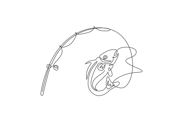 漁師クラブと釣り愛好家の競争のロゴアイコンシンボルベクトルイラストグラフィックの1つの線画 釣り趣味のコンセプトのための休日旅行 現代の連続線画のデザイン — ストックベクタ