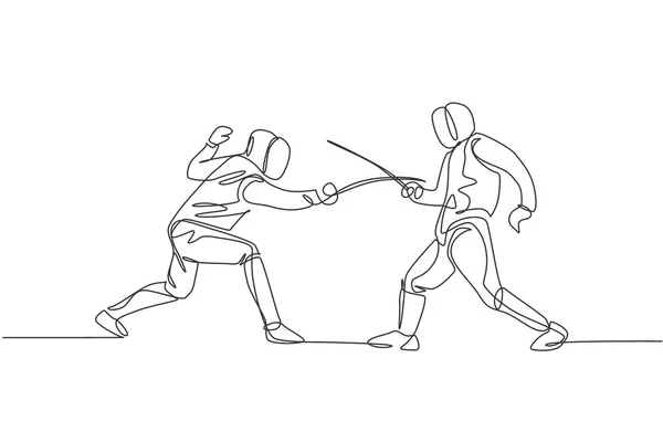 Один Безперервний Малюнок Двох Чоловіків Огортають Спортсменську Практику Бореться Професійній — стоковий вектор