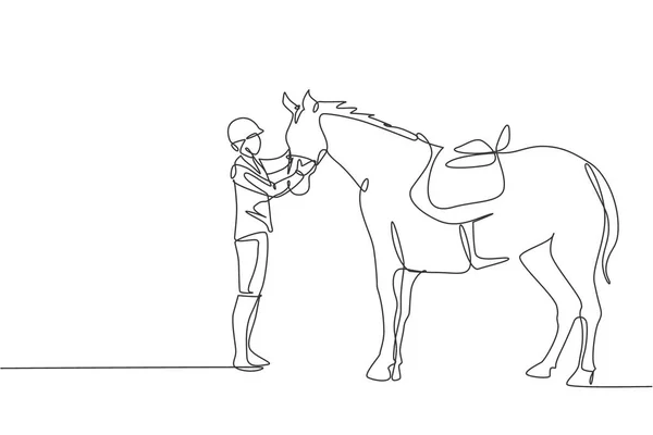 único desenho de linha contínua orgulhoso cavalo branco anda graciosamente  com seu casco dianteiro para a