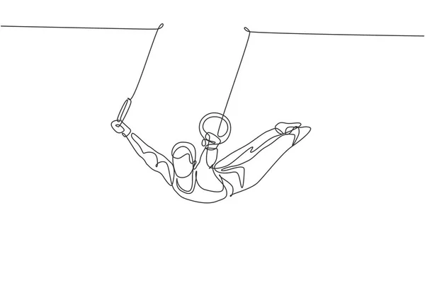 Jednoduchá Souvislá Čára Kreslení Mladý Pohledný Profesionální Gymnastka Muž Provést — Stockový vektor