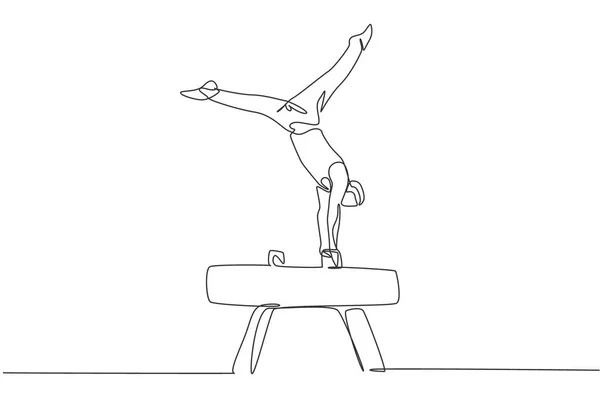 Μια Ενιαία Γραμμή Σχέδιο Του Νεαρού Όμορφος Γυμναστής Άσκηση Pommel — Διανυσματικό Αρχείο