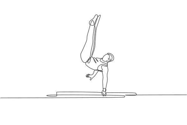 Een Doorlopende Lijn Tekening Jongeman Oefenen Parallelle Bars Gymnastiek Gymnast — Stockvector