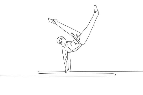 Dessin Ligne Continue Jeune Homme Exerçant Des Barres Parallèles Gymnastique — Image vectorielle