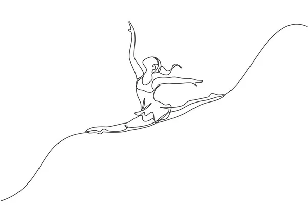 Jedna Souvislá Kresba Rytmického Pohybu Mladé Krásy Gymnastky Podlahový Cvičitel — Stockový vektor