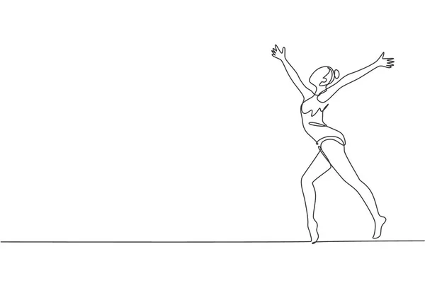 Jedna Čára Kresba Mladé Krásy Gymnastka Dívka Cvičení Podlaha Rytmické — Stockový vektor