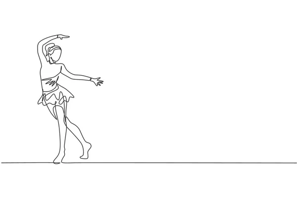 若い美少女の一本の連続線画が床運動を行う リズミカルな体操のトレーニングとストレッチの概念 トレンド1ラインの図面ベクトルのイラスト — ストックベクタ