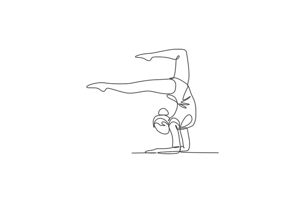 Una Sola Línea Dibujo Chica Gimnasta Belleza Joven Ejercicio Piso — Archivo Imágenes Vectoriales