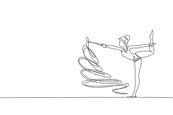 Ενιαία Συνεχή Γραμμή Σχέδιο Των Νέων Ομορφιά Επαγγελματική Gymnast Κορίτσι — Διανυσματικό Αρχείο